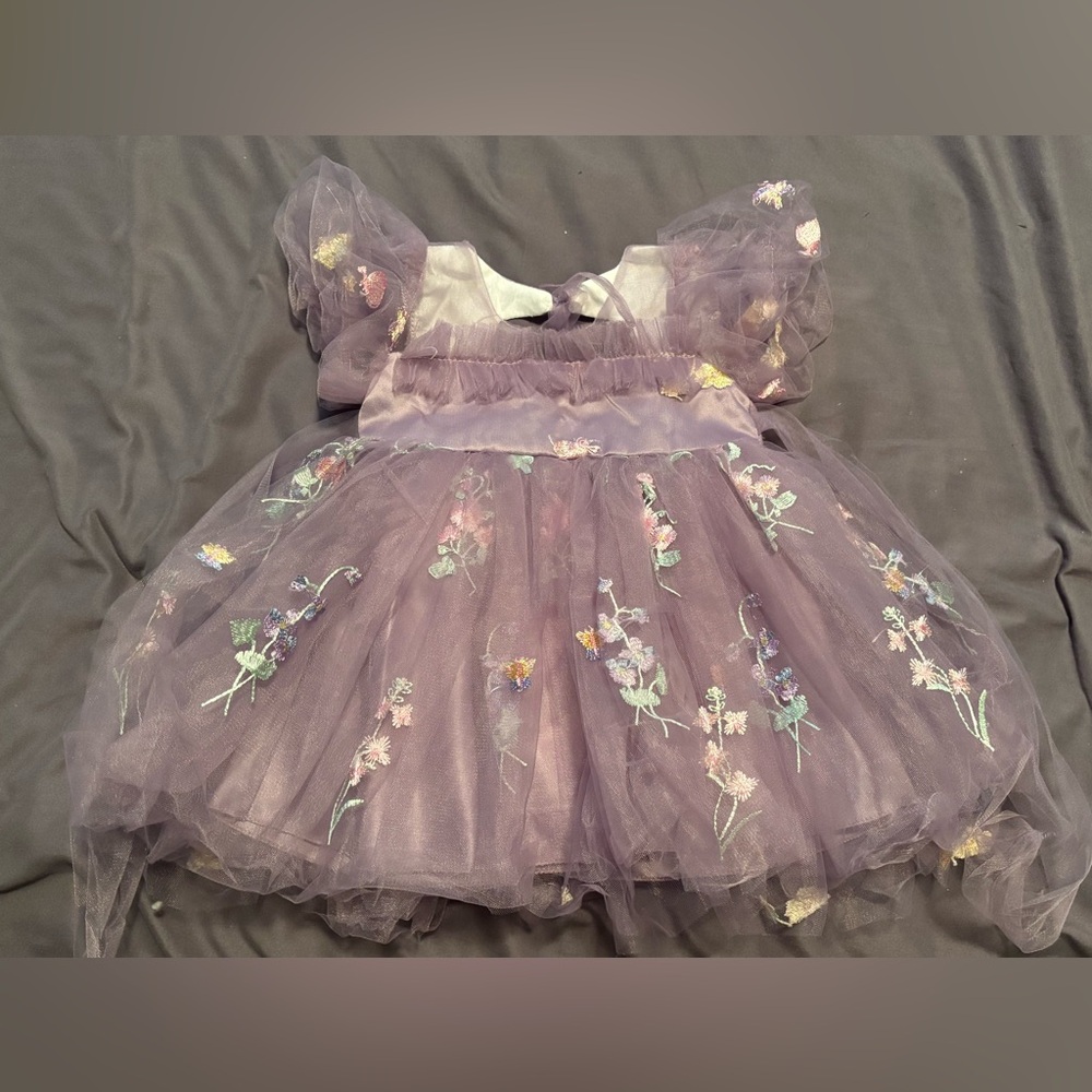Lilac Tulle Floral Embroidered Baby Dress